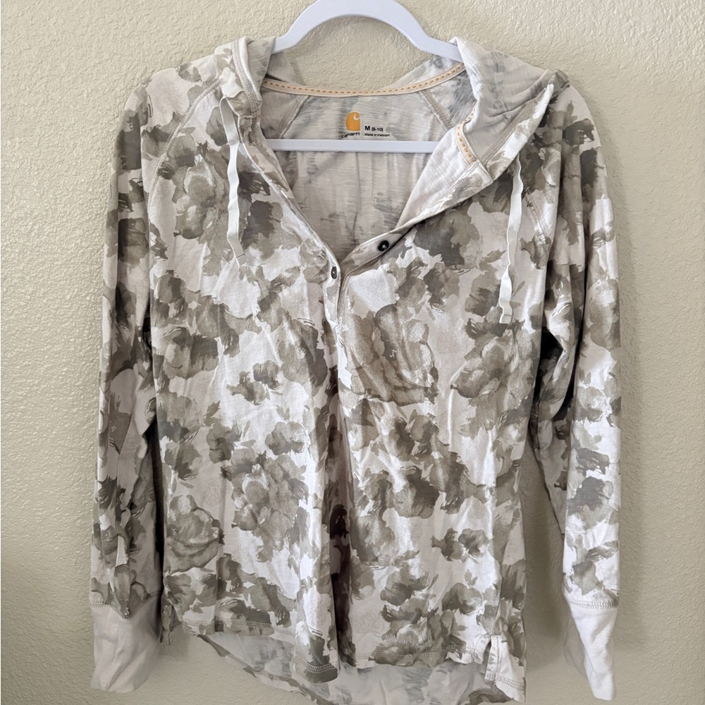 Carhartt Women's Medium Camo Hoodie - Cream and Gray